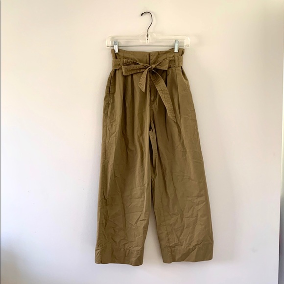Zara Pants - Zara khaki high waisted paper bag tie trousers